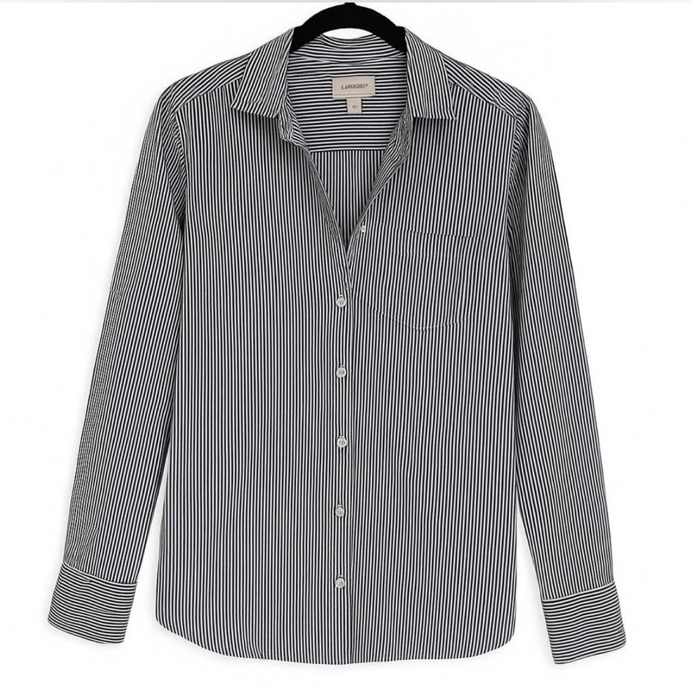 J. Crew Men's Black and White Striped Shirt